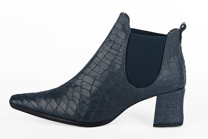 Denim blue women's elegant sneakers. Tapered toe. Medium block heels. Profile view - Florence KOOIJMAN